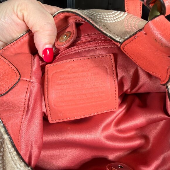 Coach Op Art Hobo Shoulder Bag — Tan & Coral/Salmon  - AS IS - Picture 11 of 15